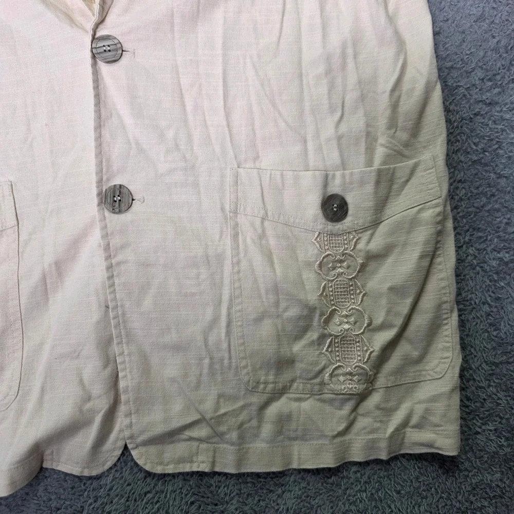 Mens M Blazer Cream Linen Blend Embroidered Pocket Casual XR22.A833